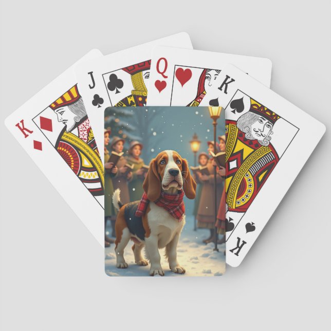 Basset Hound Christmas Carol Singers Painting Playing Cards (Back)