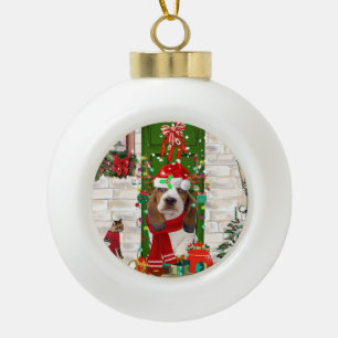 Basset Hound Christmas  Ceramic Ball Christmas Ornament