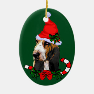 Basset Hound Christmas Ceramic Ornament