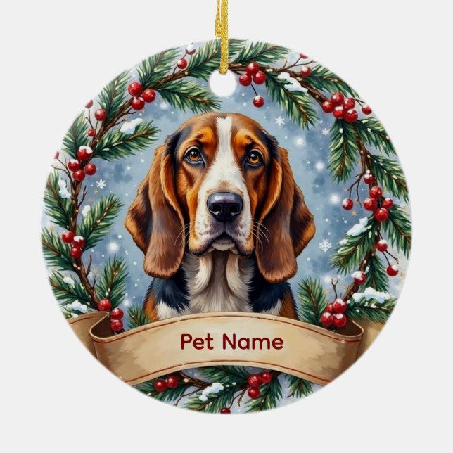 Basset Hound Christmas Ceramic Ornament (Back)
