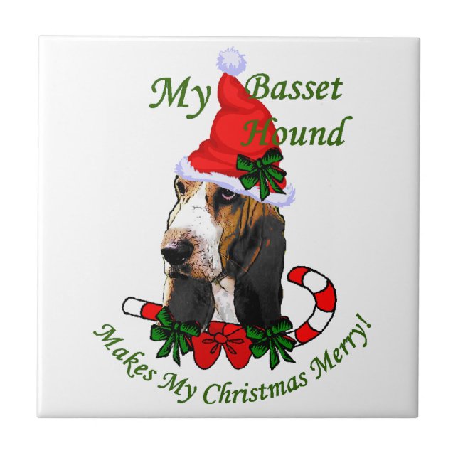 Basset Hound Christmas Ceramic Tile (Front)