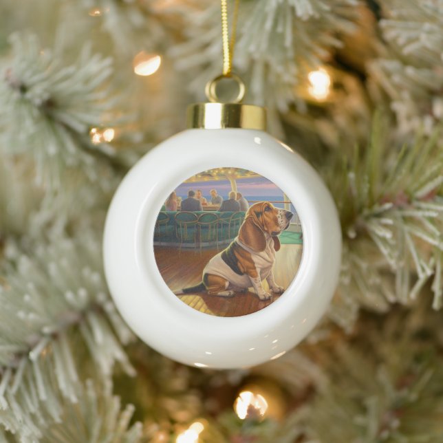 Basset Hound Christmas Cruise: Pawsome Holiday Ceramic Ball Christmas Ornament (Tree)
