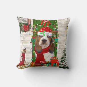 Basset Hound Christmas Cushion