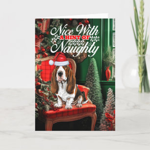 Basset Hound Christmas Dog Naughty or Nice Holiday Card