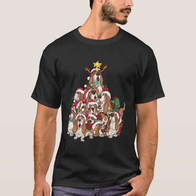 Basset Hound Christmas Dog Tree Dog Santa Xmas Gif T-Shirt (Front)