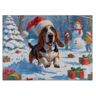 Basset Hound Christmas Festive Snow Scene Cutting Board