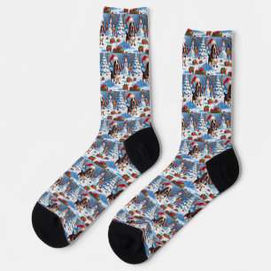 Basset Hound Christmas Festive Snow Scene Socks