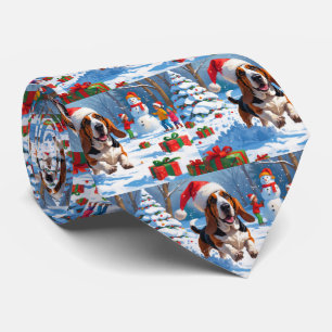Basset Hound Christmas Festive Snow Scene Tie