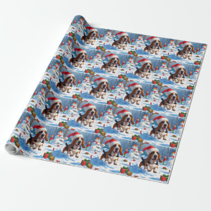 Basset Hound Christmas Festive Snow Scene Wrapping Paper