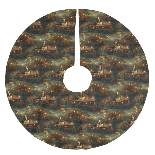 Basset Hound Christmas Festive Voyage Brushed Polyester Tree Skirt (Front)