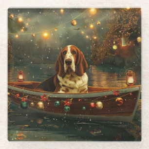 Basset Hound Christmas Festive Voyage Glass Coaster