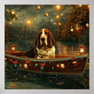 Basset Hound Christmas Festive Voyage Poster