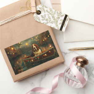 Basset Hound Christmas Festive Voyage Rectangular Sticker