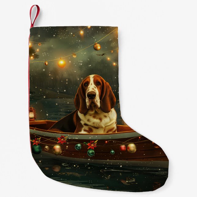 Basset Hound Christmas Festive Voyage Small Christmas Stocking (Front)
