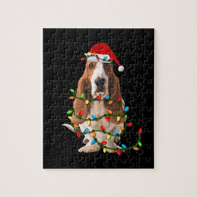 basset hound christmas funny basset hound dog love jigsaw puzzle (Vertical)