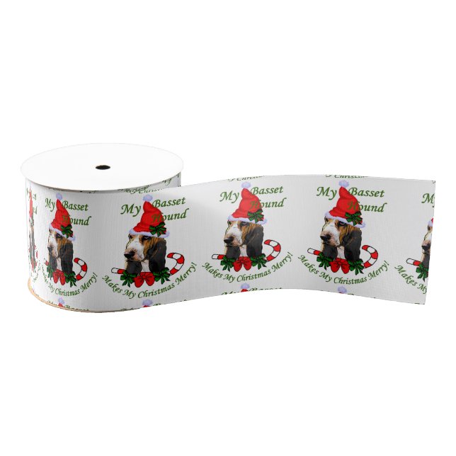 Basset Hound Christmas Grosgrain Ribbon (Spool)