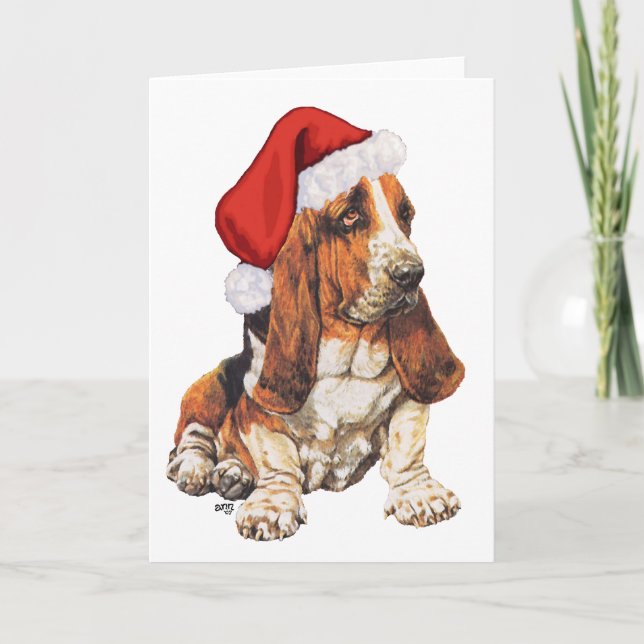 Basset Hound Christmas Holiday Card (Front)