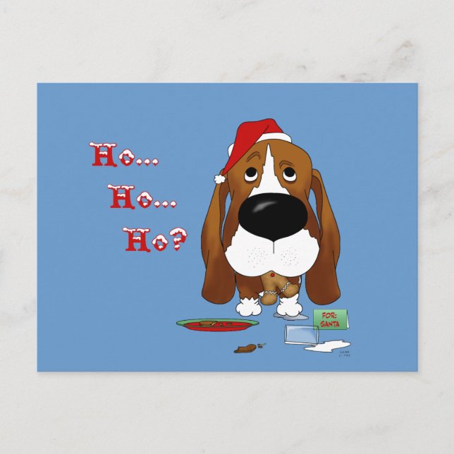 Basset Hound Christmas Holiday Postcard (Front)