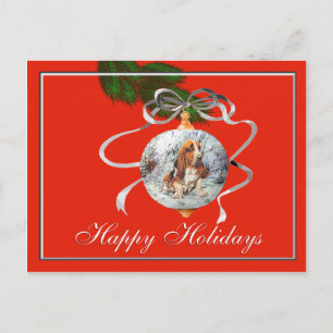 Basset Hound Christmas Holiday Postcard