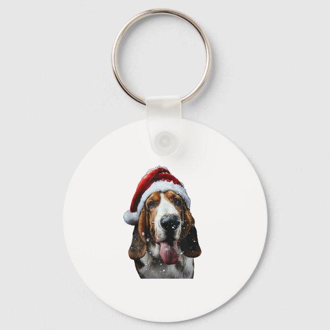 Basset Hound Christmas  Key Ring (Front)