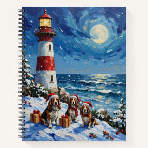 Basset Hound Christmas Lighthouse Holiday Notebook