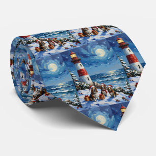 Basset Hound Christmas Lighthouse Holiday Tie