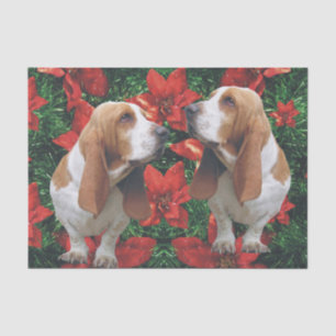 Basset Hound Christmas Poinsettias Tissue Paper