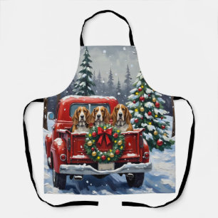 Basset Hound Christmas Red Truck Holiday Apron