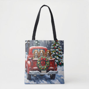 Basset Hound Christmas Red Truck Holiday Tote Bag
