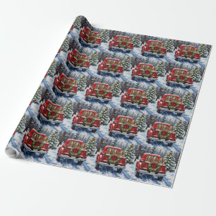 Basset Hound Christmas Red Truck Holiday Wrapping Paper