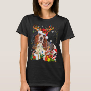 Basset Hound Christmas Reindeer Santa Lights Dog X T-Shirt