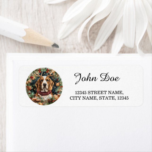 Basset Hound Christmas Return Address Label (Insitu)