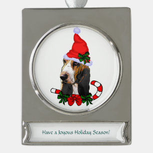 Basset Hound Christmas Silver Plated Banner Ornament