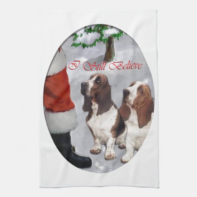 Basset Hound Christmas Tea Towel (Vertical)