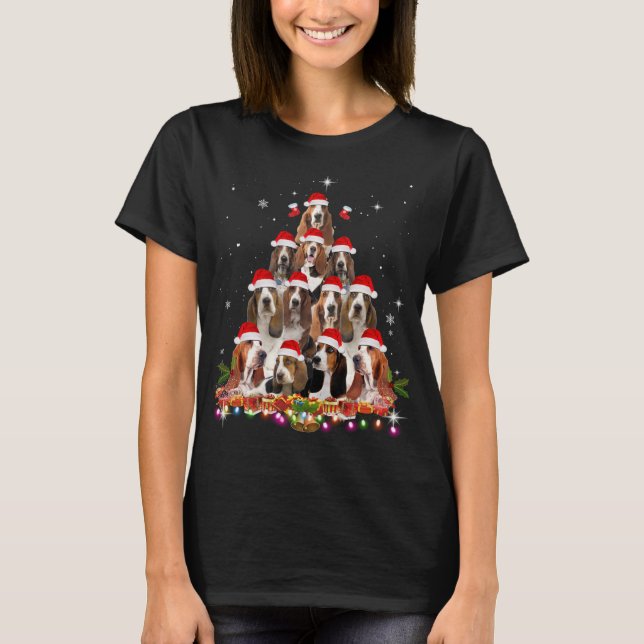 Basset Hound Christmas Tree Dog Santa Xmas Funny P T-Shirt (Front)