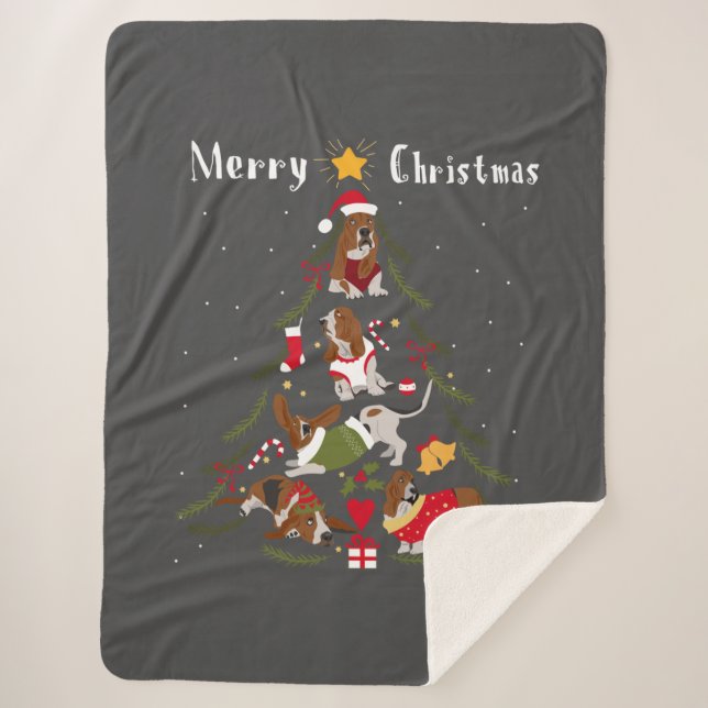 Basset Hound Christmas Tree Xmas Dog Lover  Sherpa Blanket (Front)