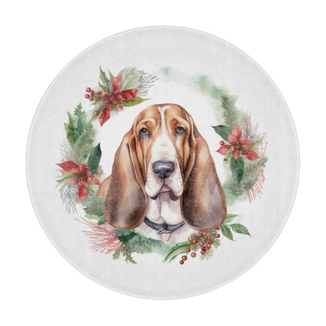 Basset Hound Christmas Wreath Festive Pup  Cutting Board (Front)