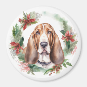 Basset Hound Christmas Wreath Festive Pup  Magnet