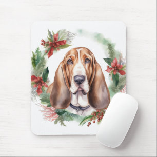 Basset Hound Christmas Wreath Festive Pup  Mouse Pad