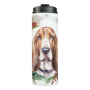 Basset Hound Christmas Wreath Festive Pup  Thermal Tumbler