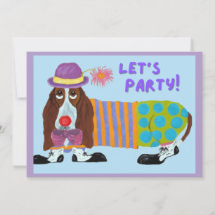 Basset Hound Clown Let's Party Invitation