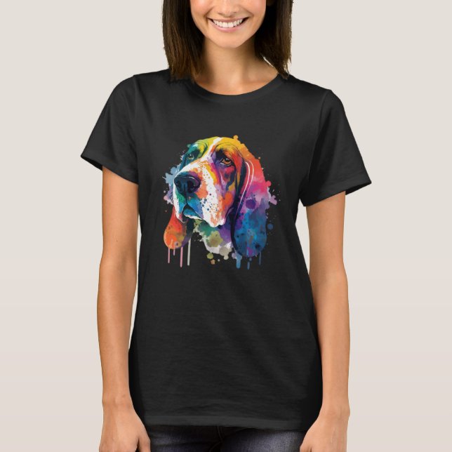 Basset Hound Colorful Pop Splash Tie Dye T-Shirt (Front)