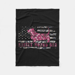 Basset Hound Dad Camo American Flag Camouflage USA Fleece Blanket