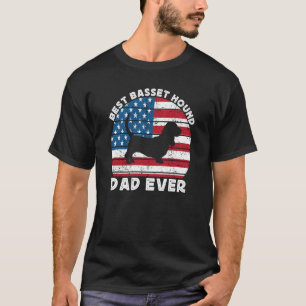 Basset Hound Dad For Men Basset American Flag 4th T-Shirt
