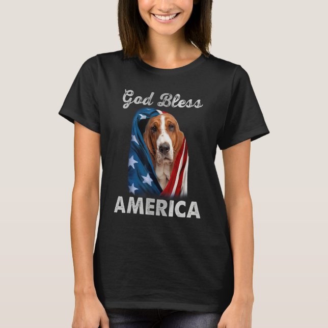 Basset Hound Dog American USA Flag 4th of July Dog T-Shirt (Front)