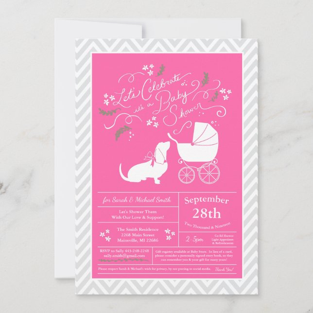 Basset Hound Dog Baby Shower Girl Pink Invitation (Front)