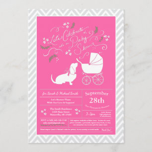 Basset Hound Dog Baby Shower Girl Pink Invitation