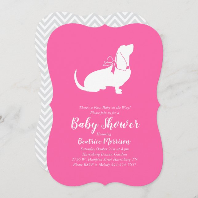Basset Hound Dog Baby Shower Girl Pink Invitation (Front/Back)