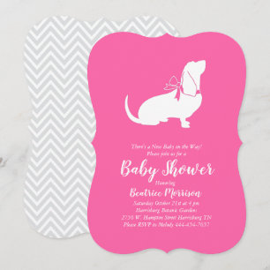 Basset Hound Dog Baby Shower Girl Pink Invitation