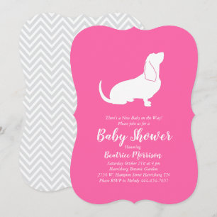 Basset Hound Dog Baby Shower Girl Pink Invitation